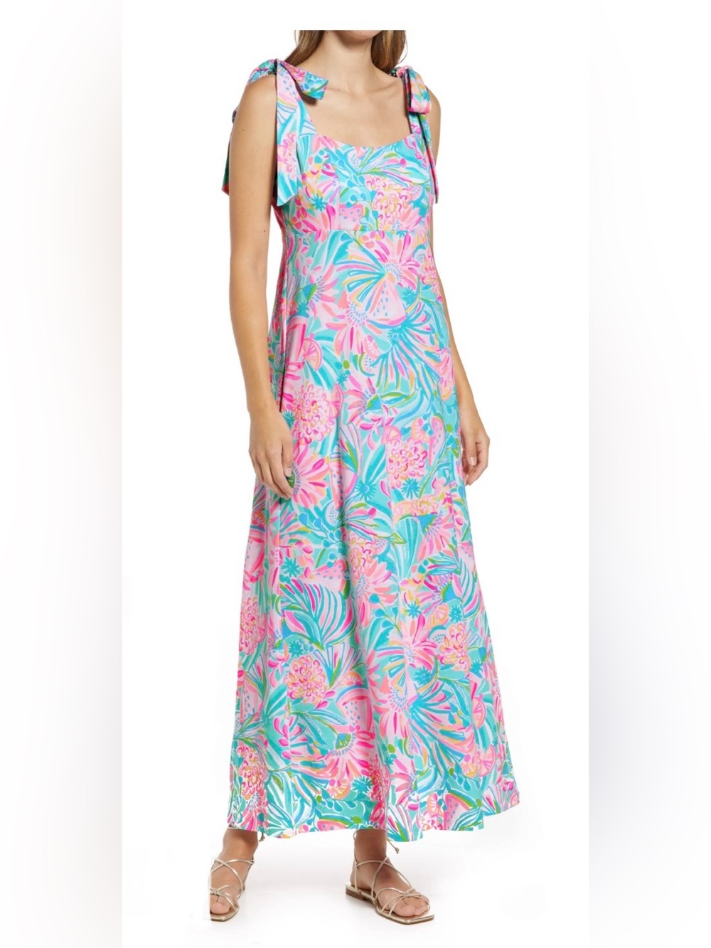 Lilly Pulitzer Maleka Maxi Dress Tropical Punch Pink Blue Sundress XL